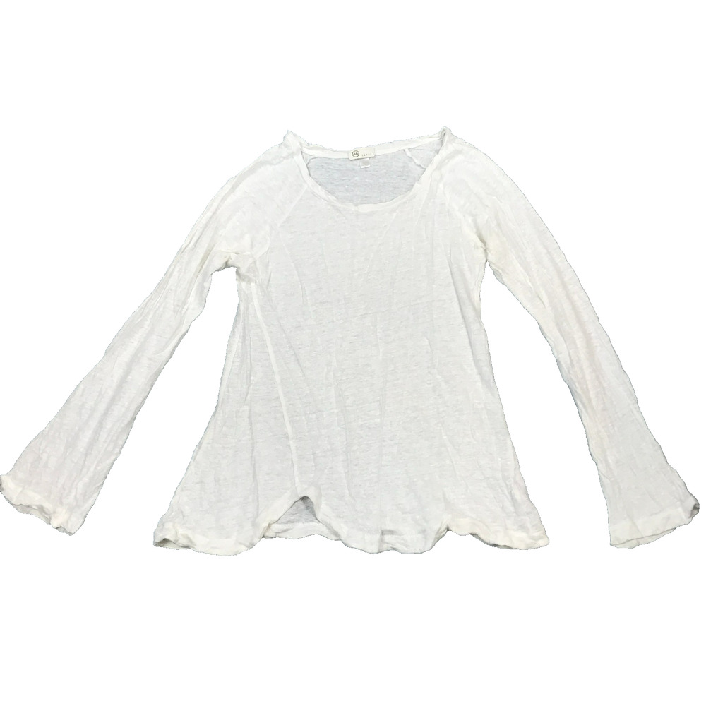 AG Adriano Goldschmied Women Large Top White 100% Linen Long Sleeve Slub Knit U8